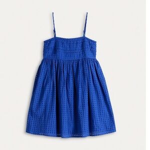 Eyelet textured royal blue Sleeveless Squareneck skater Dress
